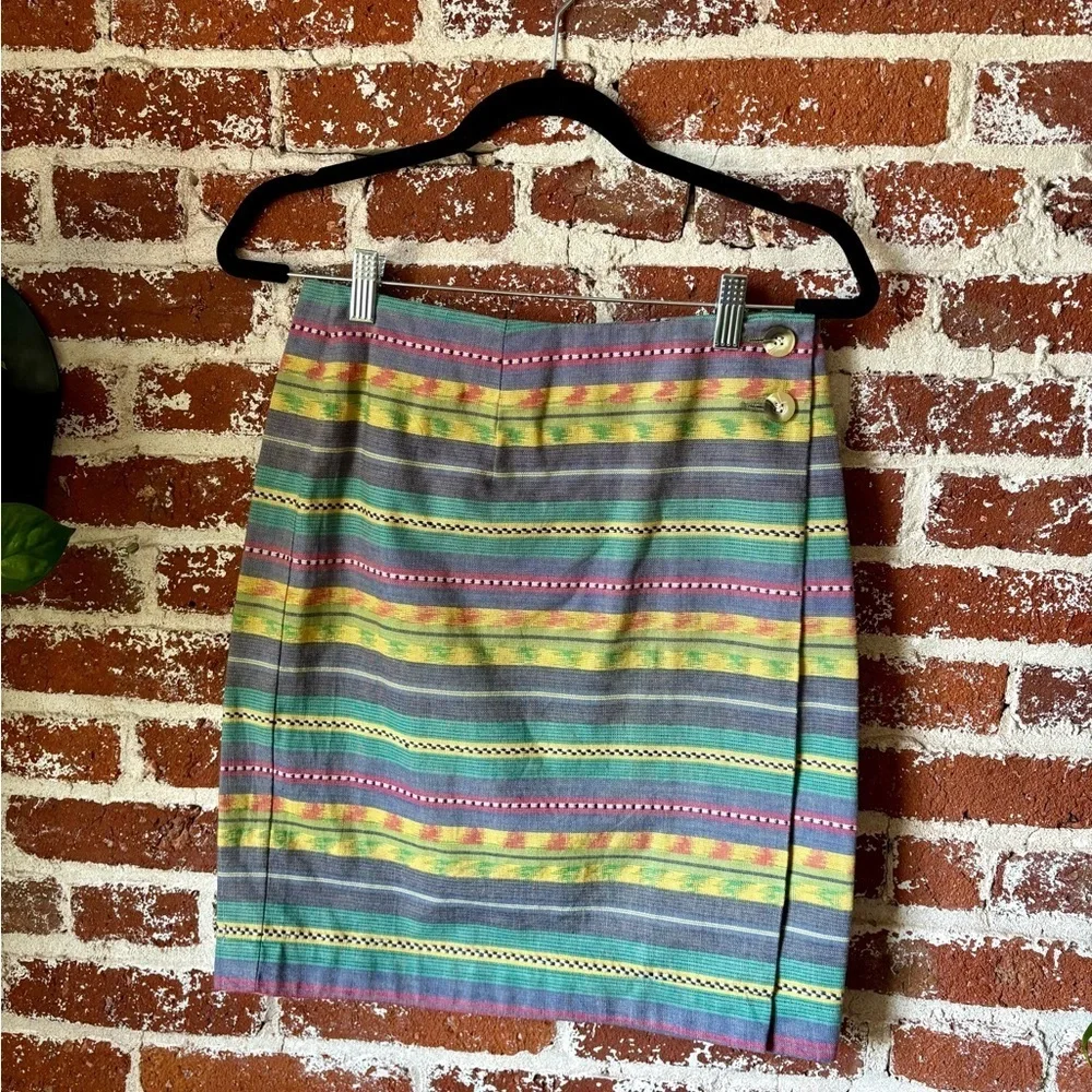 Vintage Jigsaw patterned multi color wrap mini skirt